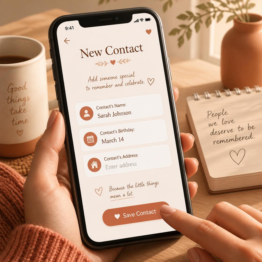 Adding a contact and their birthday inside Notably