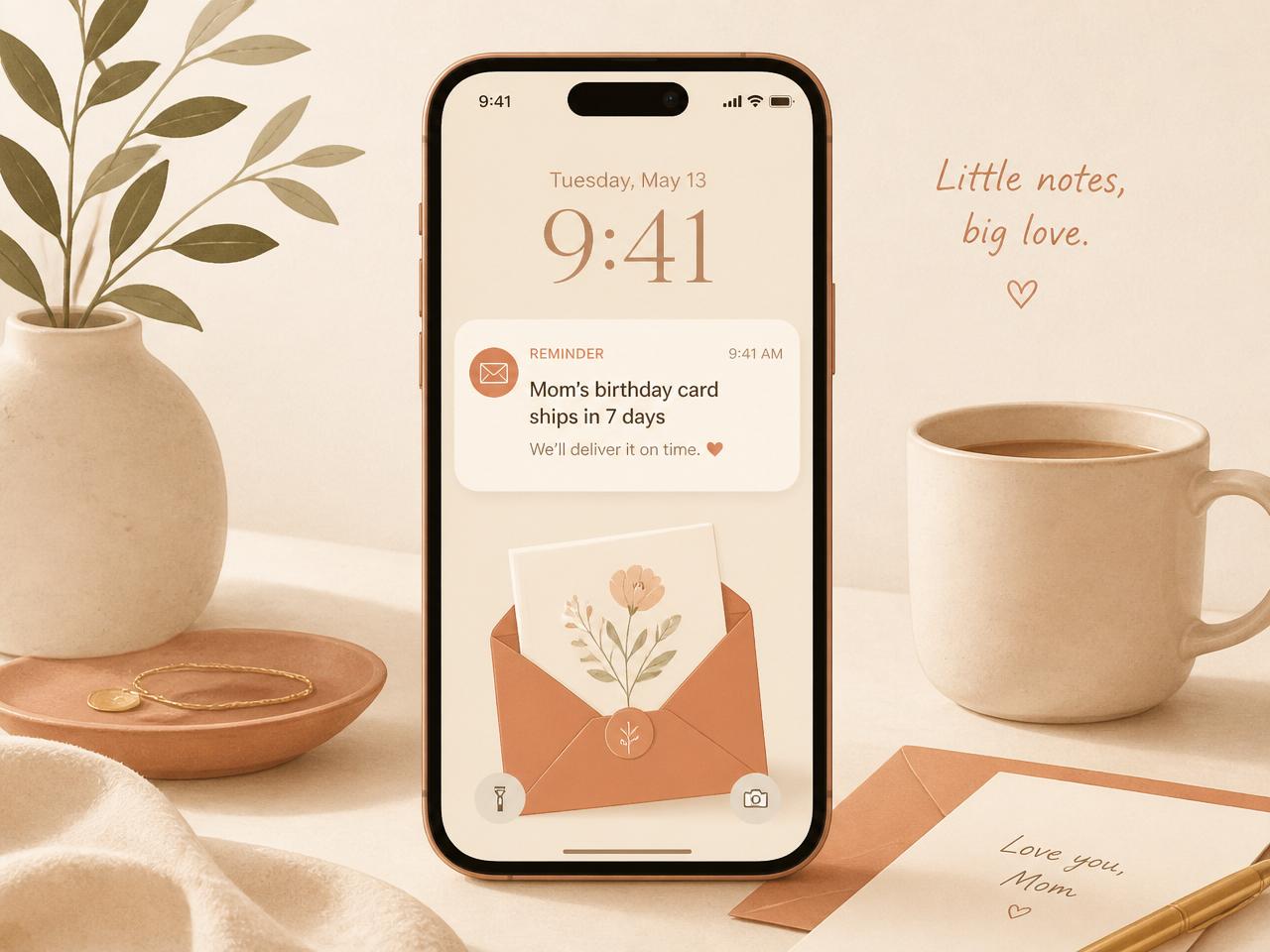 A reminder notification showing a birthday card ships in seven days